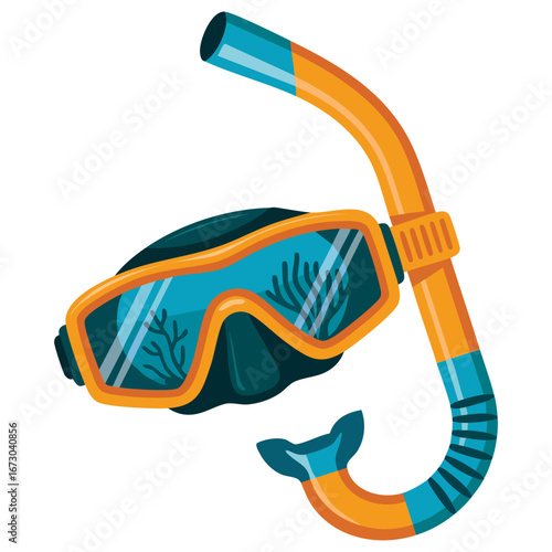 Dive mask and snorkel isolated on a white background vector illustration in flat style perfect for underwater swimming vacation sea sport and diving related designs