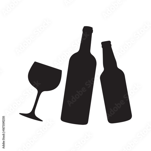 Silhouette alcohol bottles isolated
