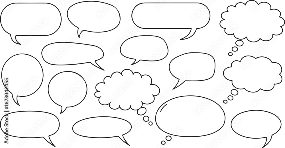 Fototapeta premium Collection of hand drawn speech bubbles and thought bubbles for communication