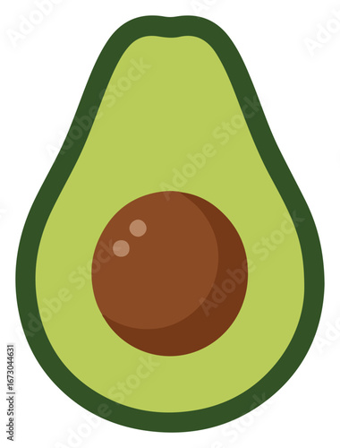 A stylized illustration of a halved avocado, showcasing the seed and flesh.