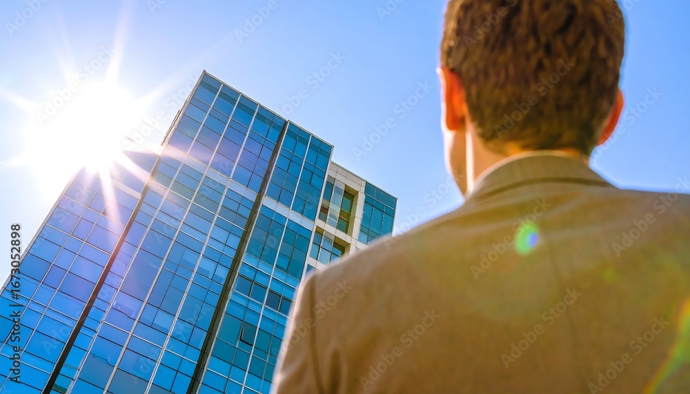 Fototapeta premium Businessman facing a modern skyscraper