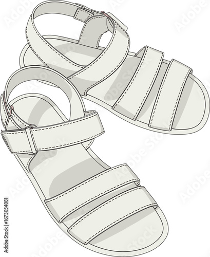 Pair of white flat sandals with adjustable straps and buckles footwear shoes