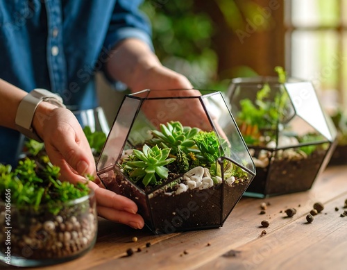 planting a plant, terrarium