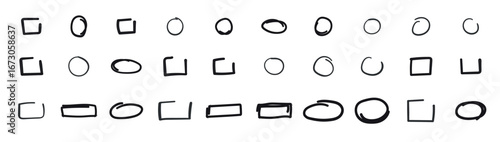 Tick and a cross, empty thin box and arrow sign. Circles, boxes and checklists ticks, arrows and empty frame for text. Vector hand drawn element icon vector illustration.