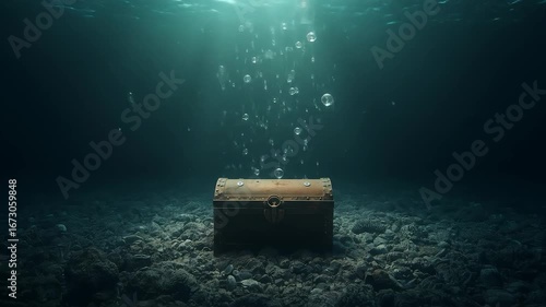 Lost treasure under water with bubbles shimmering in sunlight video