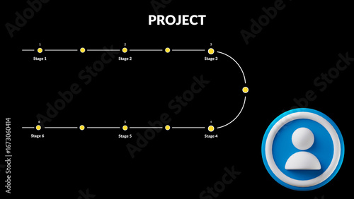 Project timeline with user target on black background illustration