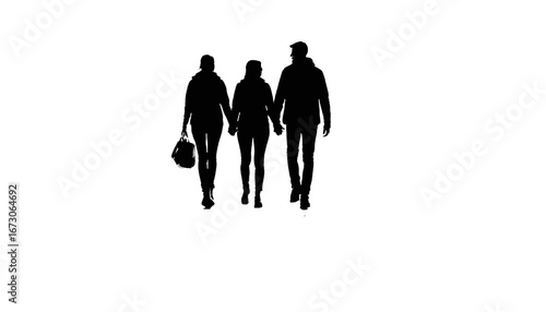 Three friends walking together holding hands, expressing unity and support, perfect for concepts of teamwork, friendship, and togetherness