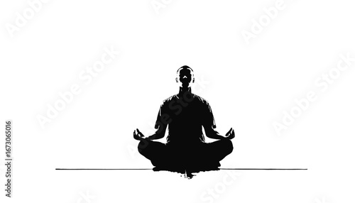 Meditating silhouette in lotus position, symbolizing peace, mindfulness, and inner calm in a serene, minimalist setting, perfect for wellness and yoga studios.