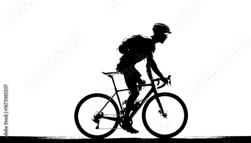 Cyclist silhouetted against a bright sky, riding a road bike, representing fitness, adventure, and the thrill of cycling outdoors
