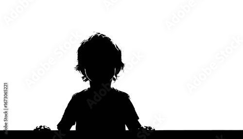 Child's silhouette portrait against a bright background, showcasing a modern, minimalist style with bold contrast and a sense of mystery, ideal for creative projects.