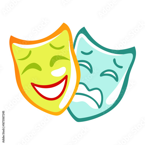 Comedy and Tragedy Theater Masks - Classic Drama Masks with Happy and Sad Expressions, Performing Arts and Entertainment Icon