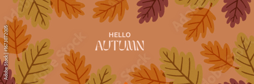 Warm welcome to autumn with vibrant falling leaves creating a cozy seasonal greeting