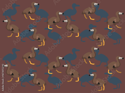 Dodo Bird Walking Cartoon Character Seamless Wallpaper Background