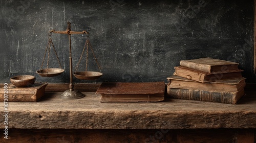 Law classroom chalkboard scales books symbolize justice education future legal knowledge preparation professional ethics rule law compliance rights accountability fairness training