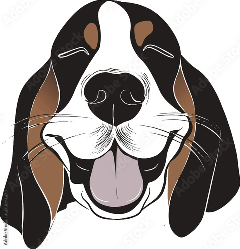 Joyful Pup Portrait: A delightful close-up of a happy dog's face, rendered in a charming illustration style, capturing the essence of canine contentment and affection. 