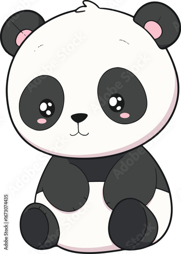 Cute Panda Illustration: A charming cartoon panda, with its distinctive black and white fur, sits calmly with endearing eyes. a delightful illustration of this cuddly creature 