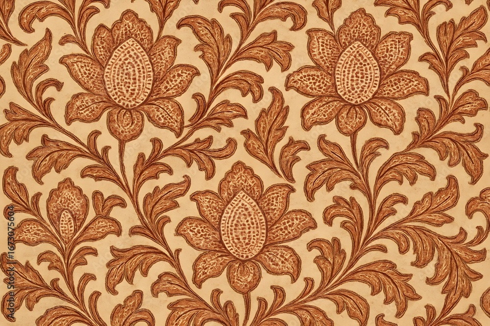 Fototapeta premium Intricate floral pattern with warm earthy tones delicate botanical design repeating motif