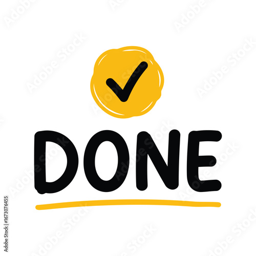 Done check mark yellow circle stamp with underline simple graphic success approval vector