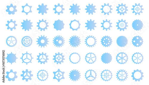 ブルーの歯車のイラストセット　デザイン素材　スチームパンク