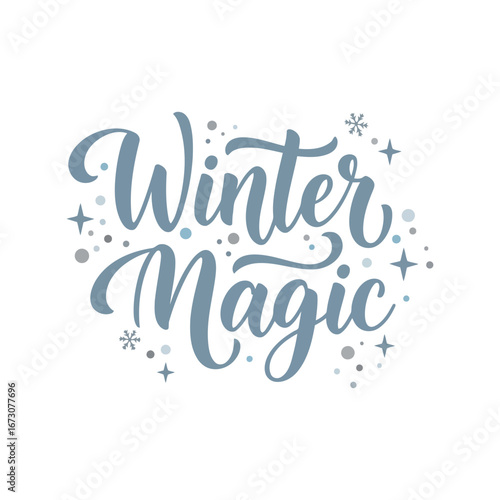 Winter magic hand lettering festive greeting text winter season holiday celebration typography vector