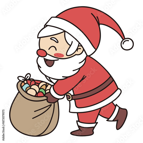Cute Santa Claus Carrying a Bag of Christmas Presents and Toys holiday gift bag