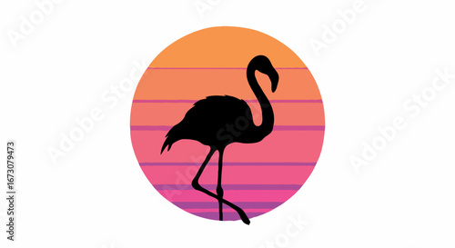 Retro Sunset Flamingo Silhouette