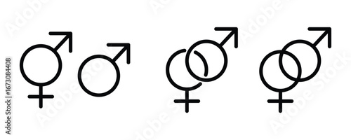 gender icon set vector on white background. equality, love, relationship, couple, together, diversity, inclusive, sign, identity, sexual, orientation, male, female, symbol.