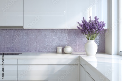 A vase of flowers sitting on a counter