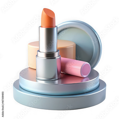 Minimalist still life chic silver lipstick with soft hues and reflective surfaces