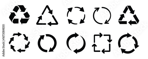 recycle icon set vector on white background. arrow, symbol, eco, ecology, environment, sustainable, sustainability, green, nature, symbol.