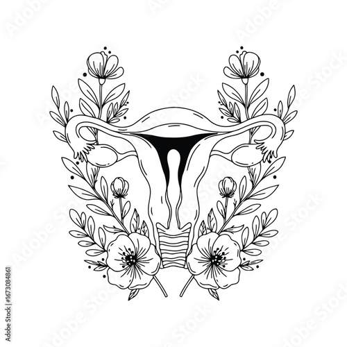 Artistic uterus illustration with delicate floral accents symbolizing femininity and health vector