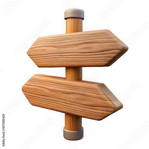 Rustic wooden directional signpost with two arrows pointing left and right