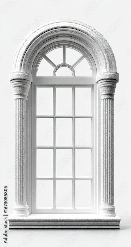 Obraz premium Ornate white arched window with classical pillars