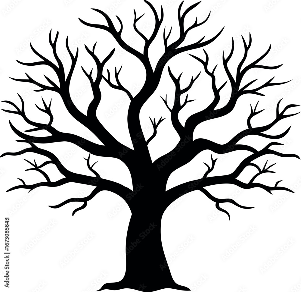 Obraz premium Striking Silhouette of a Bare Tree Branching Out Against a White Background