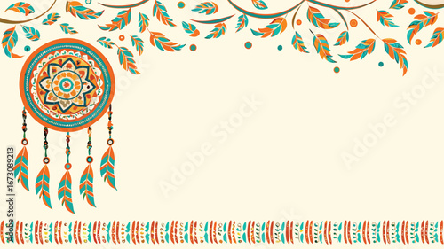 native american day background design suitable for use on native american day event in united states with Apache hanging decoration
