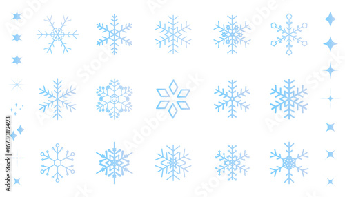 水色の雪の結晶とシンプルなキラキラのイラスト素材