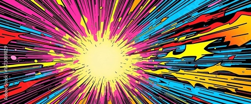 Dynamic superhero comic book panel background, vibrant colors and action lines,  art,  digital