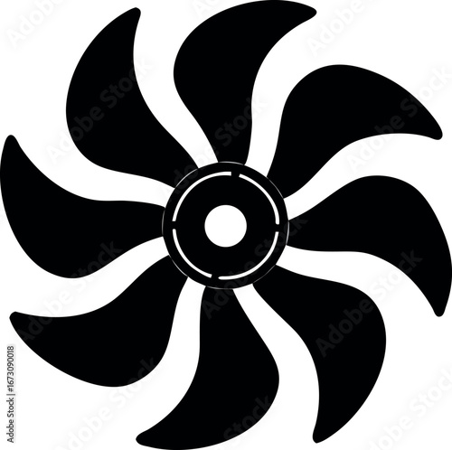 Black and White Vector Illustration of a Fan Blade with Eight Elements Centered Design