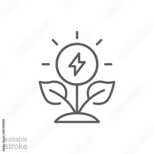 Green energy icon. Simple outline style. Green, energy, leaves, solar, renewable, power, environment, plant, sprout, environment concept. Thin line symbol. Vector isolated design. Editable stroke