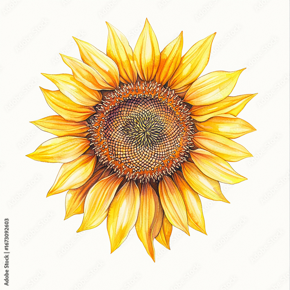 Fototapeta premium watercolor sunflower on white background