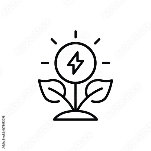 Green energy icon. Simple outline style. Green, energy, leaves, solar, renewable, power, environment, plant, sprout, environment concept. Thin line symbol. Vector isolated design