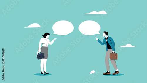 different opinion because different viewing angle, differences in ways of thinking or searching for solutions, businessman and woman argue from different points of view to determine number nine or six
