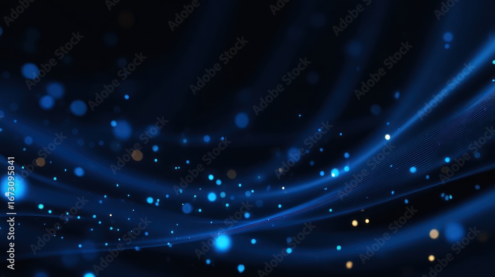 Obraz premium Abstract Blue Light Waves with Glowing Particles and Dynamic Flow