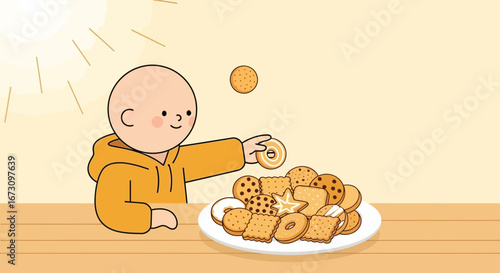 Joyful Illustration Of A Person Selecting A Biscuit From A Delicious Plate
