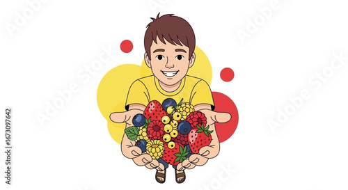 Joyful Illustration Of A Person Presenting A Delightful Collection Of Fresh Berries