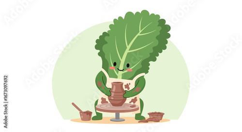 Leafy Character Crafts Pottery With Charm And Joyous Expression Of Artisan Skill