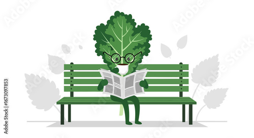 Leafy Character Perusing Newspaper While Comfortably Seated On A Park Bench