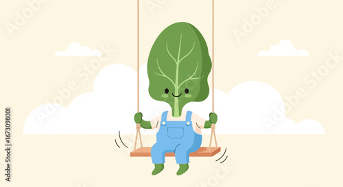 Leafy Companion Enjoys A Whimsical Swing Ride Amidst The Gentle Cloudscape