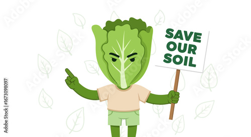 Leafy Figure Protesting For Soil Conservation, Promoting Awareness Campaign