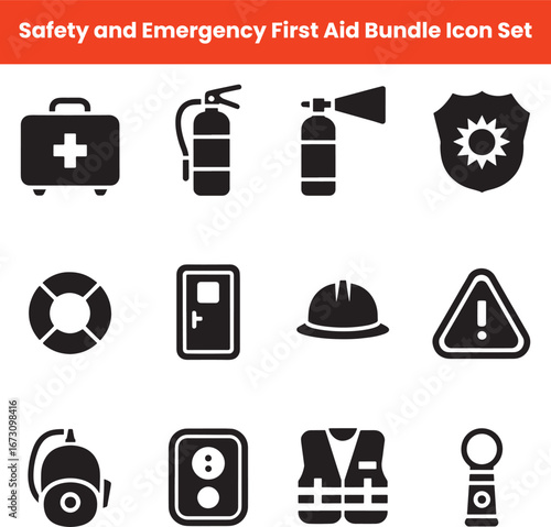 Safety and Emergency First Aid Black Silhouette Icons Bundle Icon Set